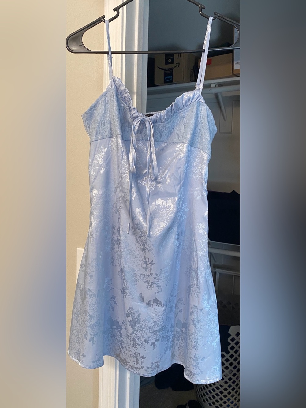 Cider Baby Blue Floral Satin Slip Dress